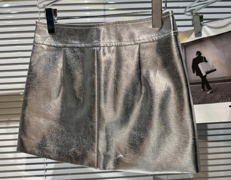 Silver Grey Zip-Up Mini Skirt
