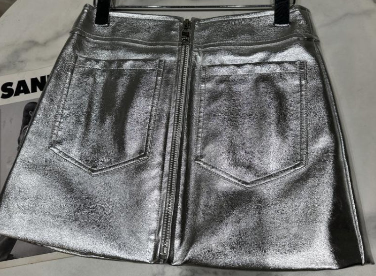 Silver Grey Zip-Up Mini Skirt
