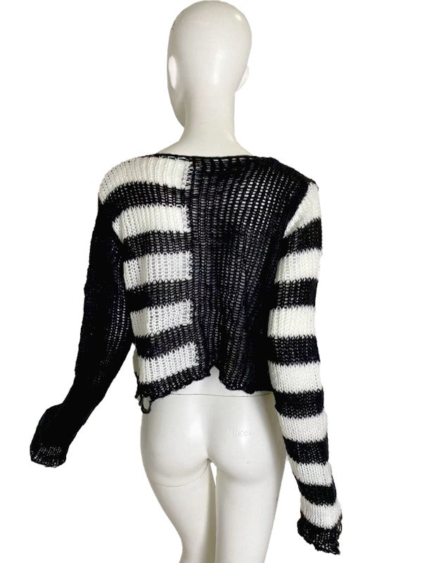Black Cropped Stripe Sweater