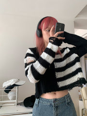 Black Cropped Stripe Sweater