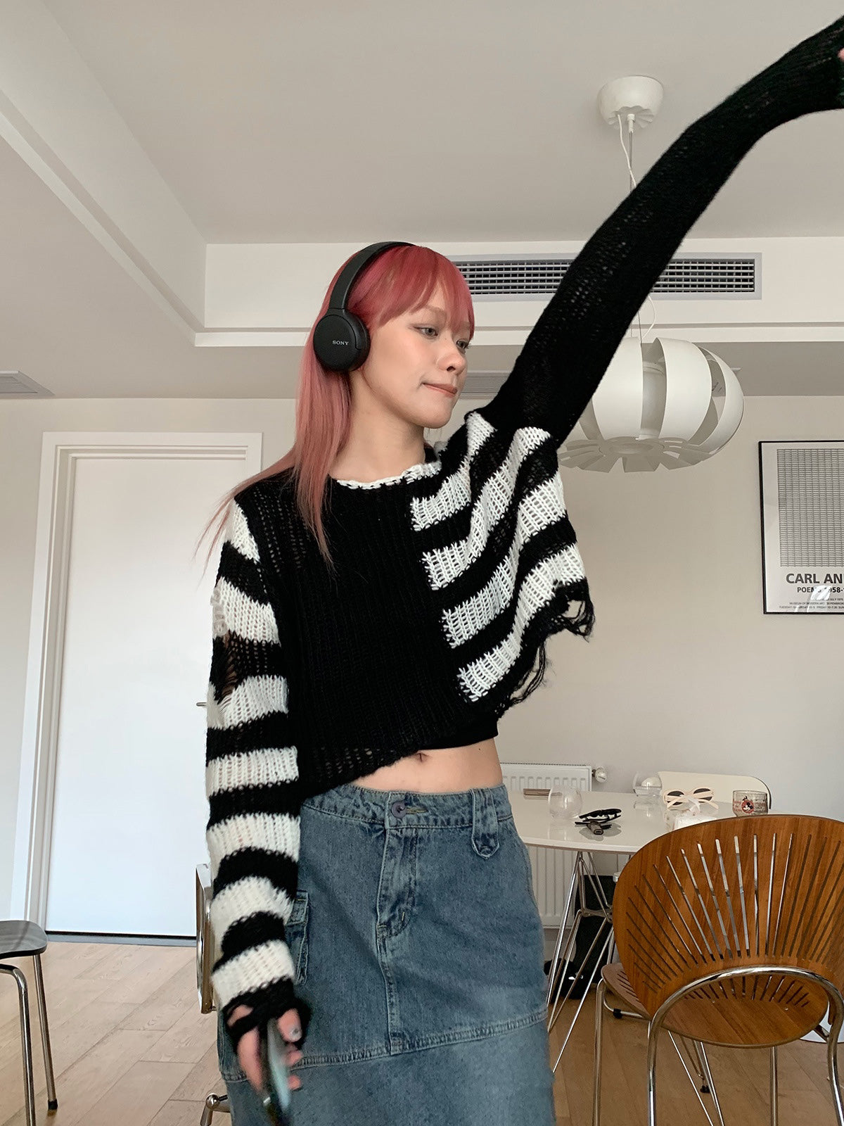 Black Cropped Stripe Sweater