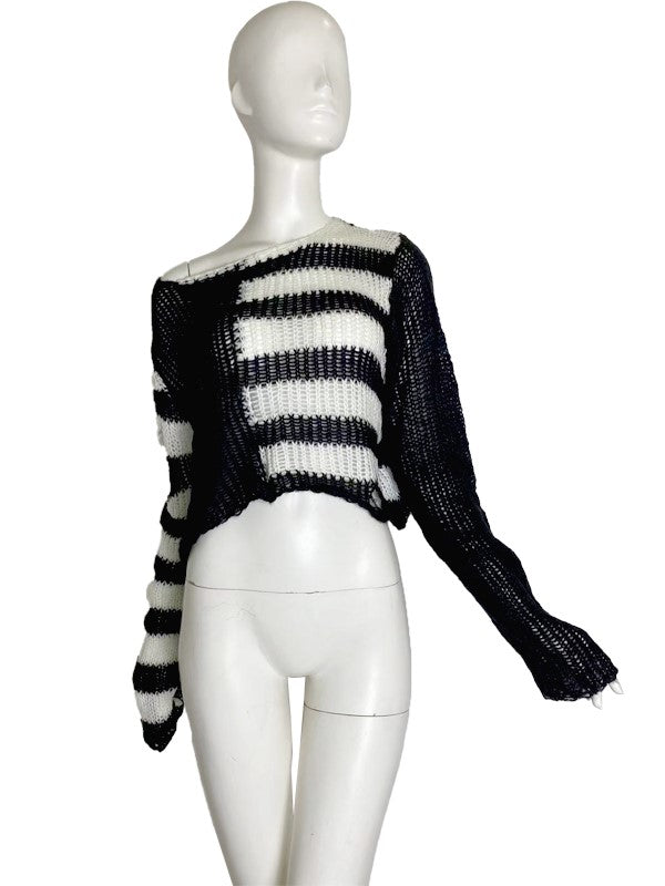 Black Cropped Stripe Sweater