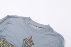 Blue Beaded Cross Mesh Top