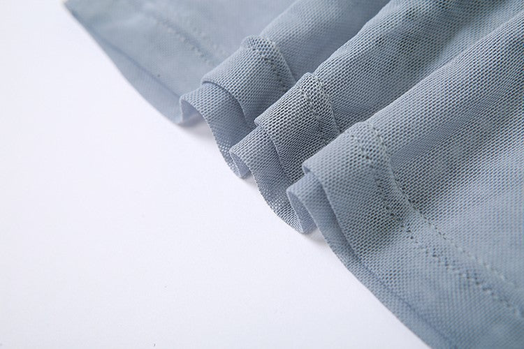Blue Beaded Cross Mesh Top