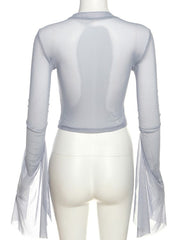 Blue Beaded Cross Mesh Top
