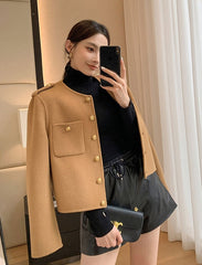 Brown Cashmere Round Neck Coat