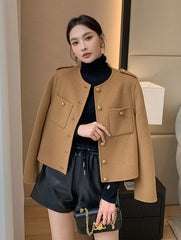 Brown Cashmere Round Neck Coat
