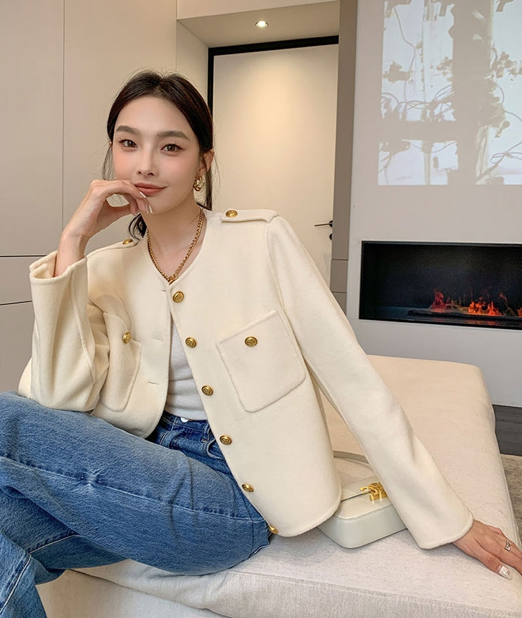 Brown Cashmere Round Neck Coat