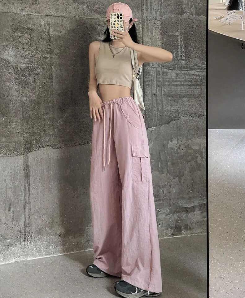 Pink Cargo Drawstring Pants