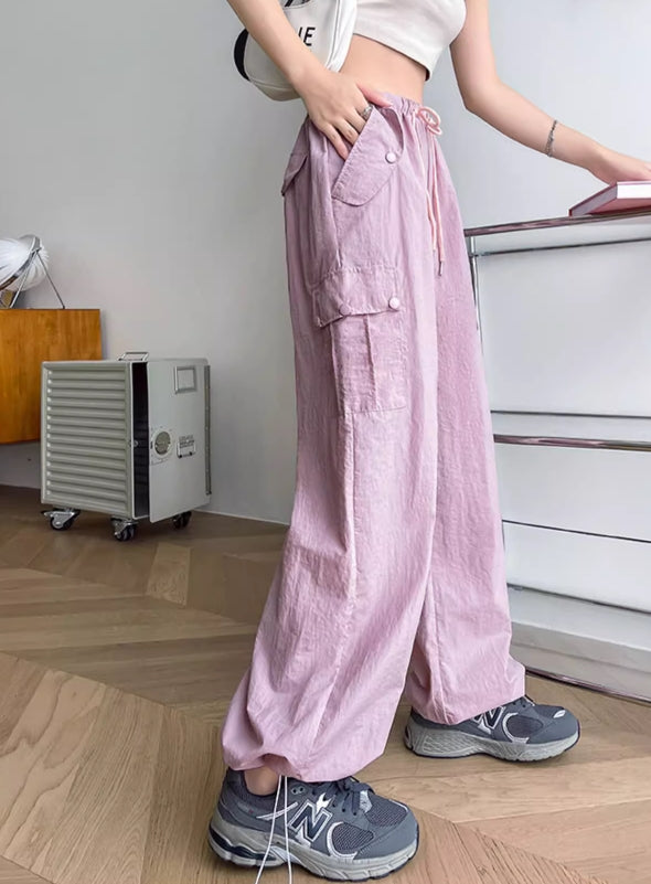 Pink Cargo Drawstring Pants