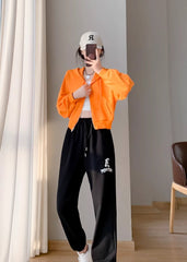 Orange Cropped Zip-Up Hooded Jacket