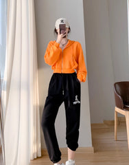 Orange Cropped Zip-Up Hooded Jacket