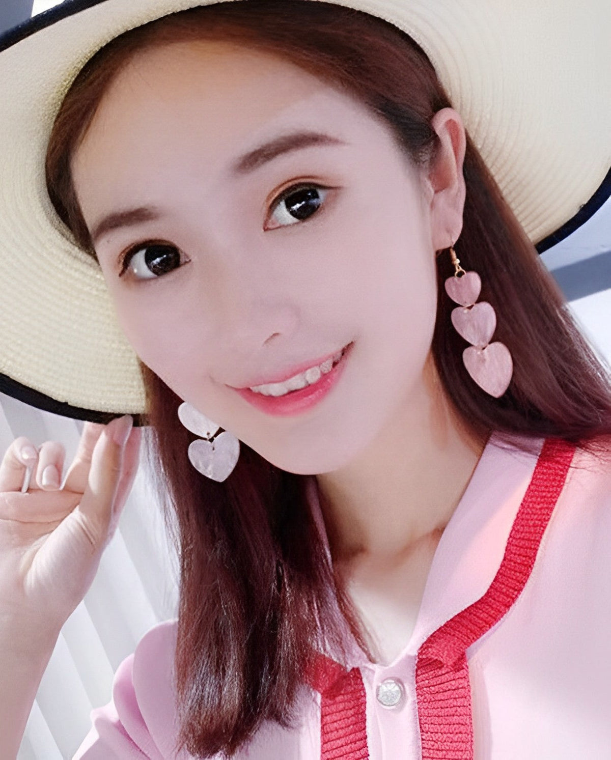 Pink Three-Hearts Geometric Earrings