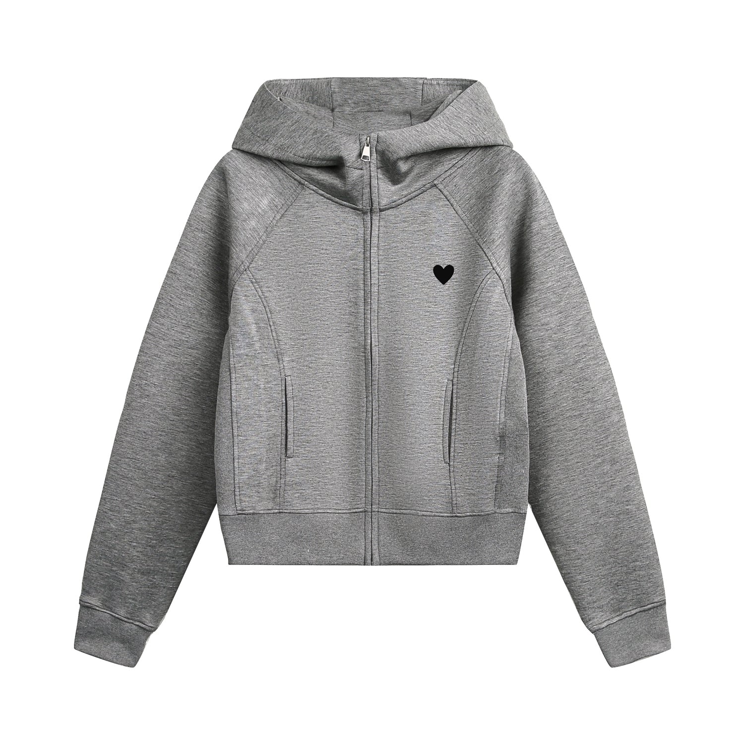Heart Embroidered Zip Up Cropped Sweatshirt Jacket