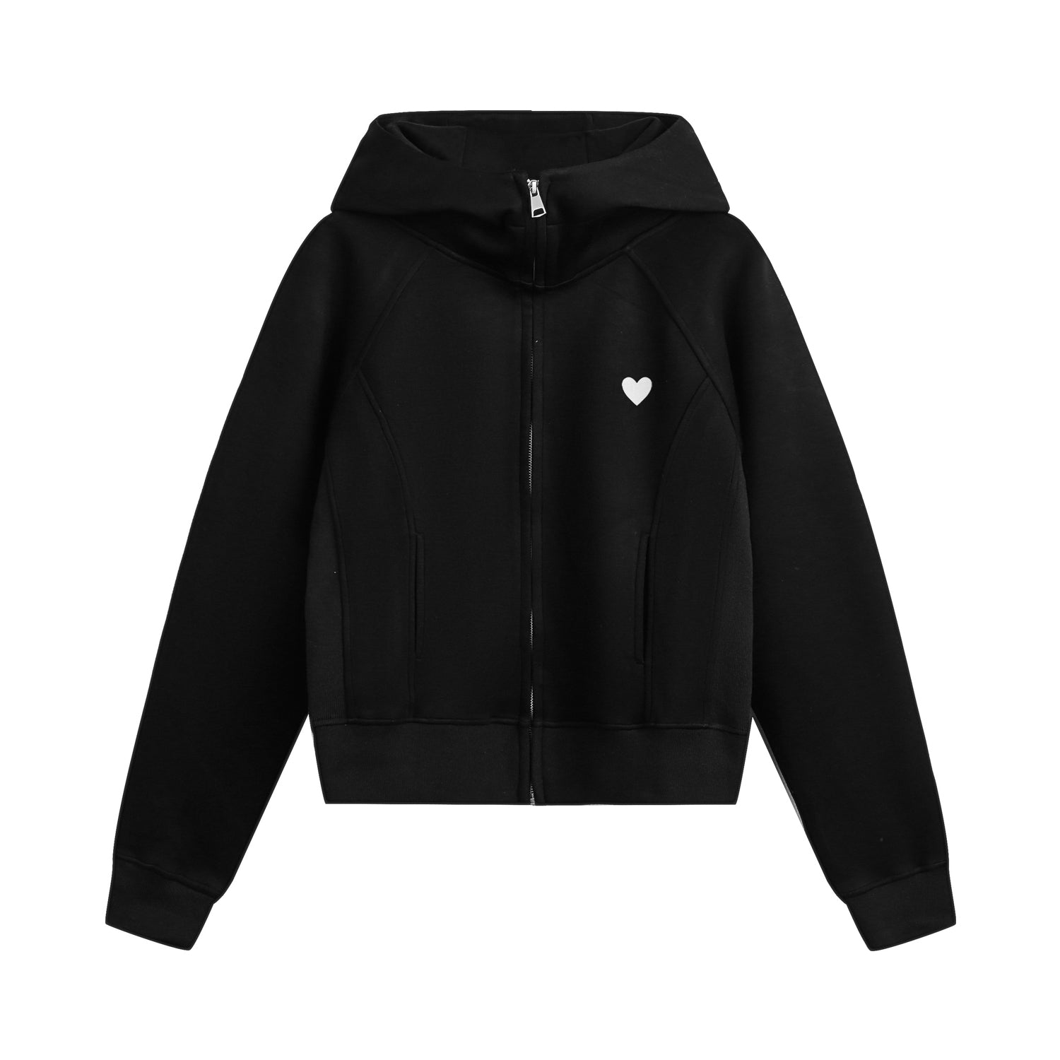 Heart Embroidered Zip Up Cropped Sweatshirt Jacket
