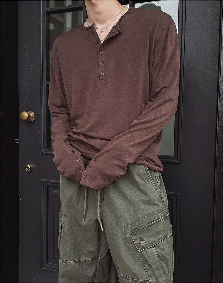 Henley Long Sleeve Casual T Shirt