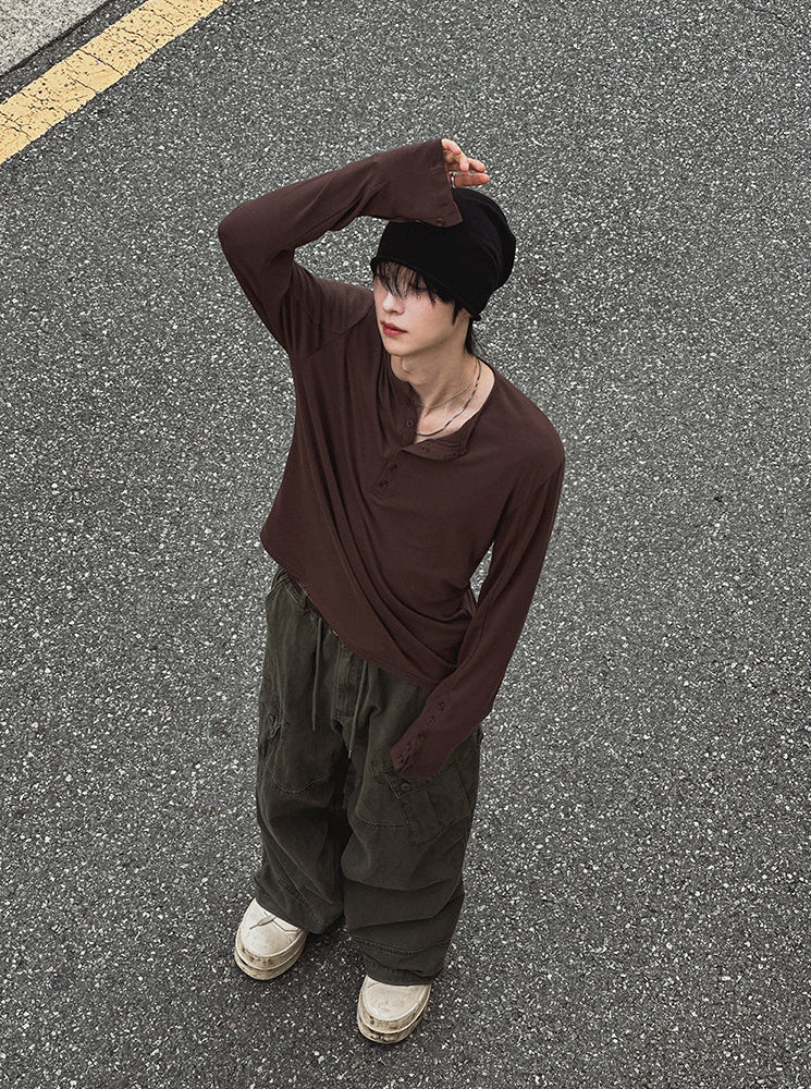 Henley Long Sleeve Casual T Shirt