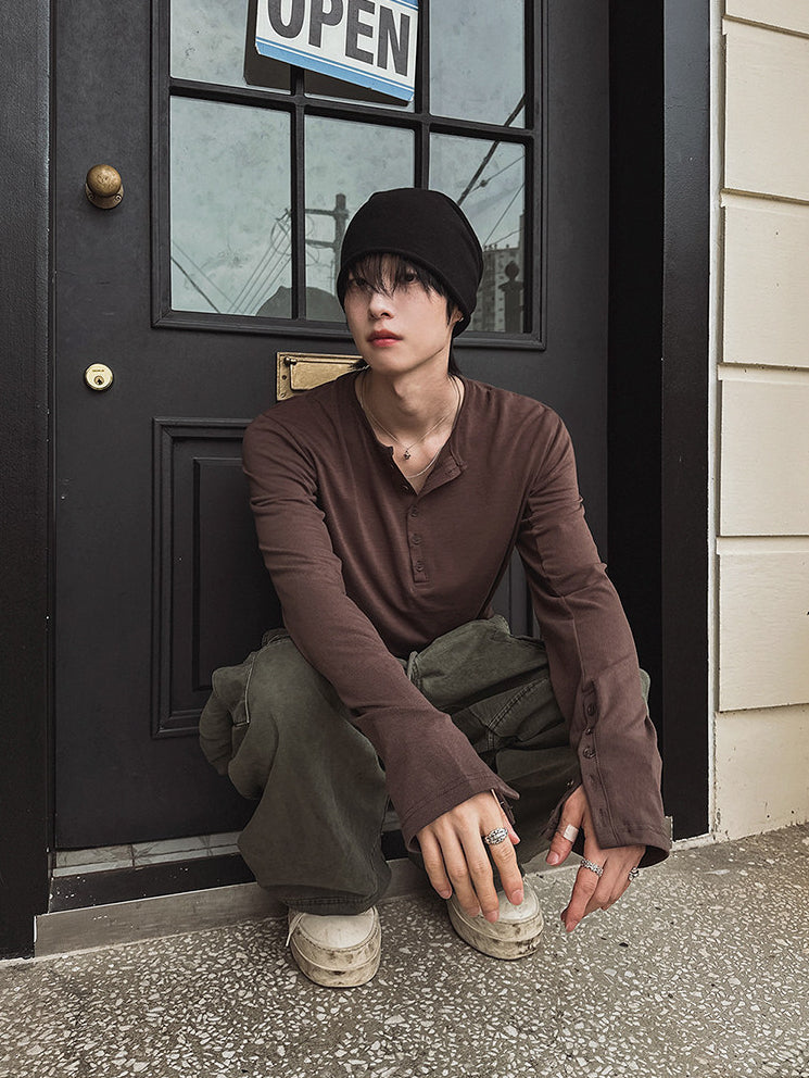 Henley Long Sleeve Casual T Shirt