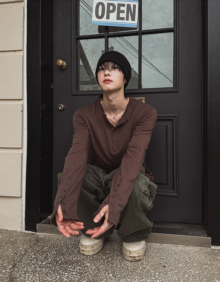 Henley Long Sleeve Casual T Shirt