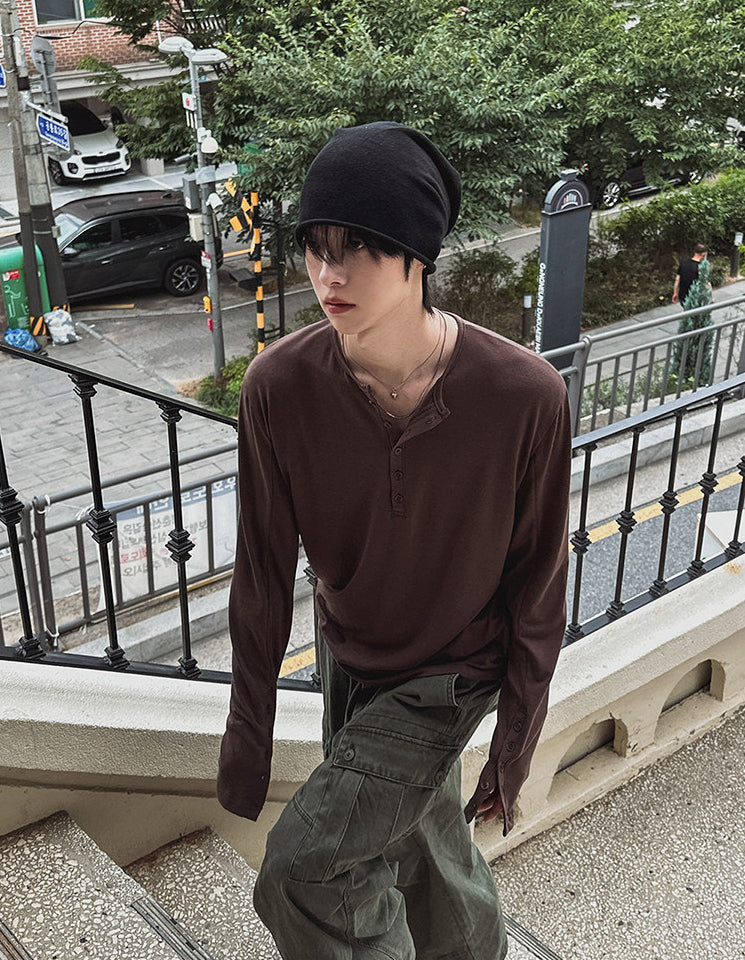 Henley Long Sleeve Casual T Shirt