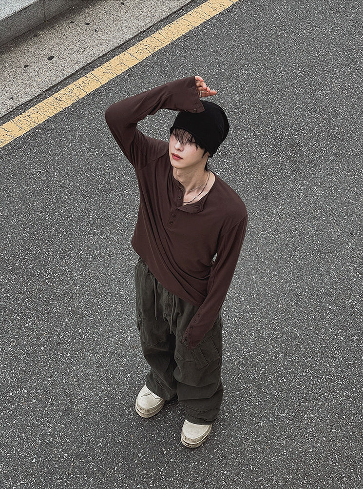 Henley Long Sleeve Casual T Shirt