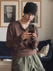 Henley Long Sleeve Casual T Shirt