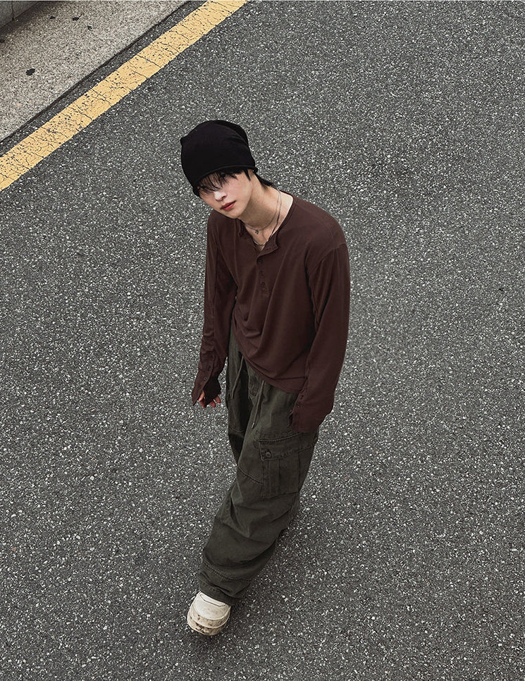 Henley Long Sleeve Casual T Shirt