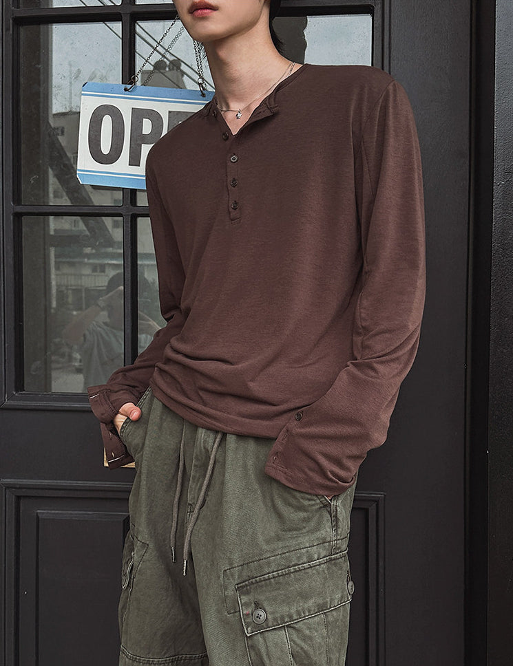 Henley Long Sleeve Casual T Shirt