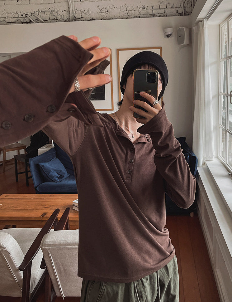 Henley Long Sleeve Casual T Shirt