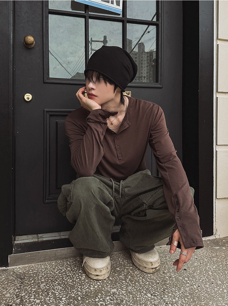 Henley Long Sleeve Casual T Shirt
