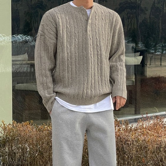 Henry Collar Knit Sweater Relaxed Fit