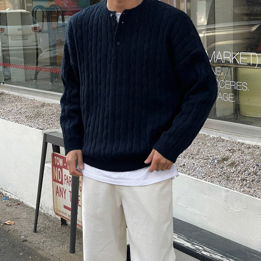 Henry Collar Knit Sweater Relaxed Fit