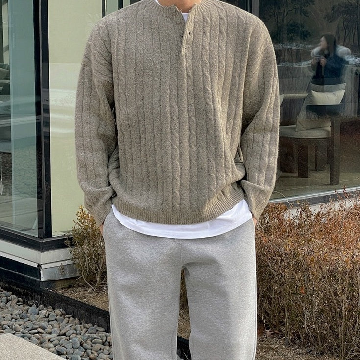 Henry Collar Knit Sweater Relaxed Fit