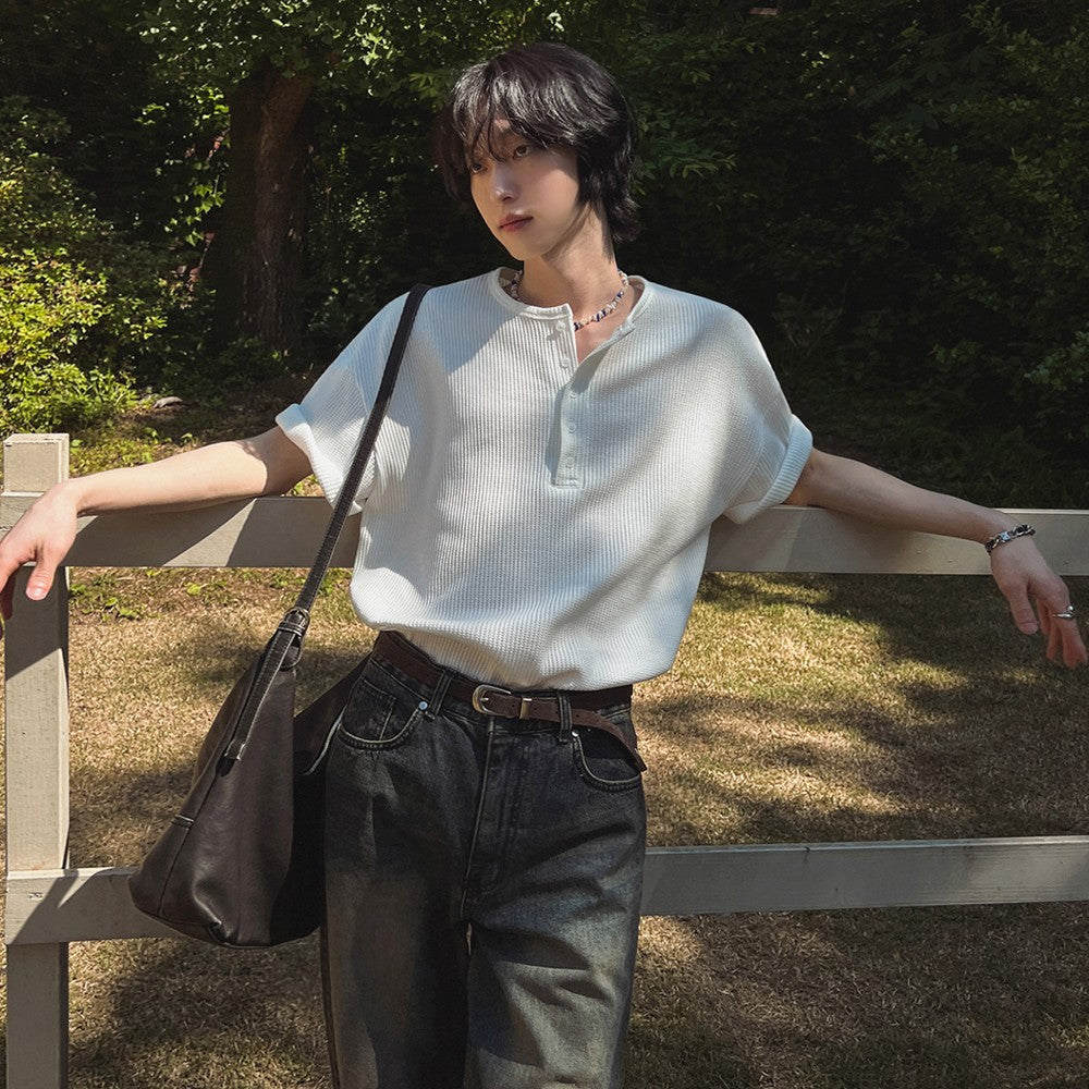 Henry Collar Short Sleeve Casual T-Shirt