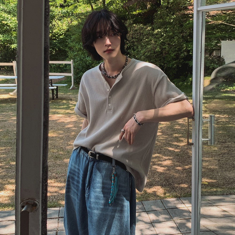 Henry Collar Short Sleeve Casual T-Shirt
