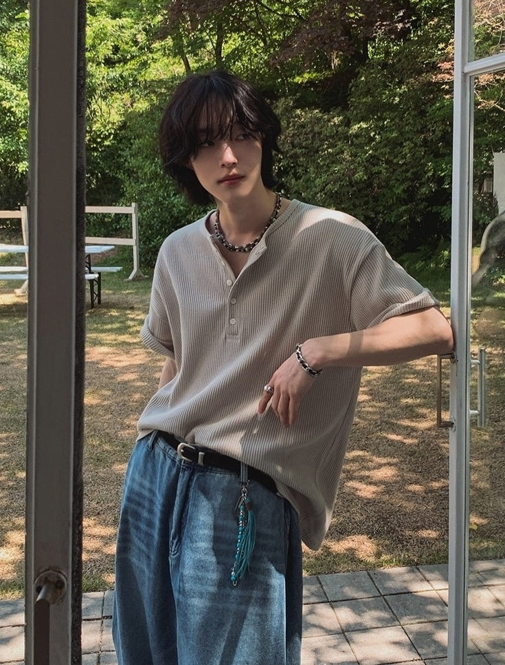Henry Collar Short Sleeve Casual T-Shirt