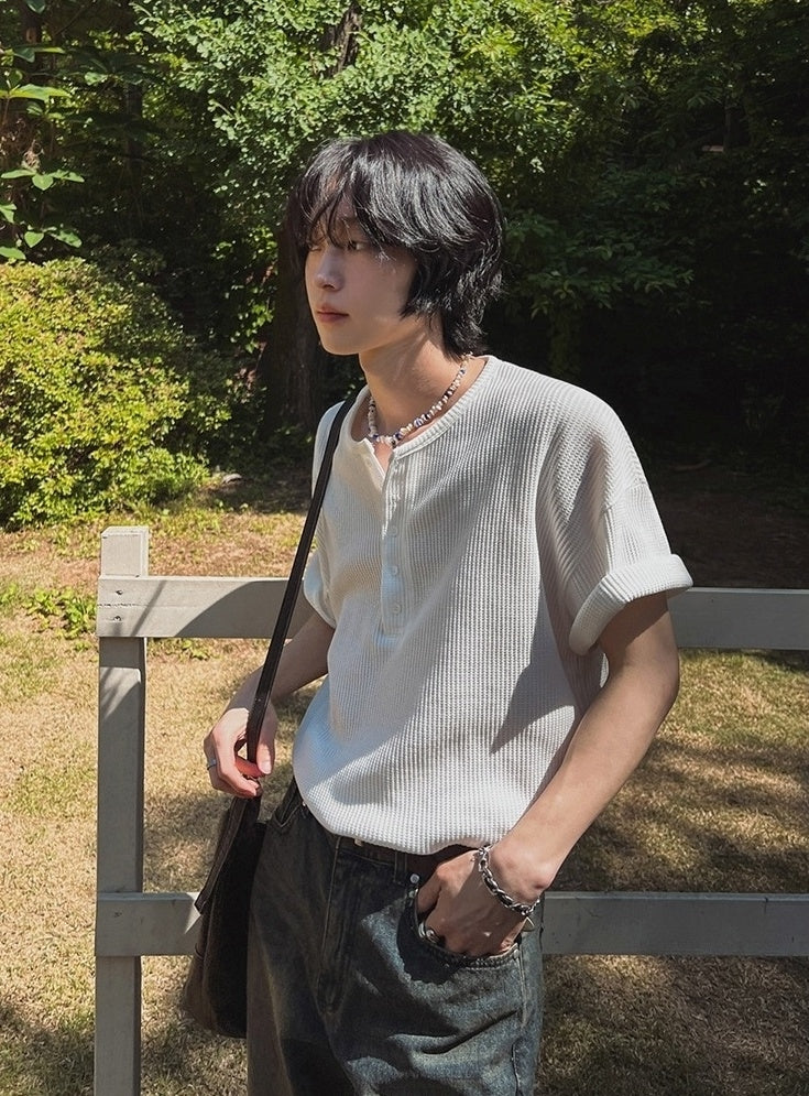Henry Collar Short Sleeve Casual T-Shirt
