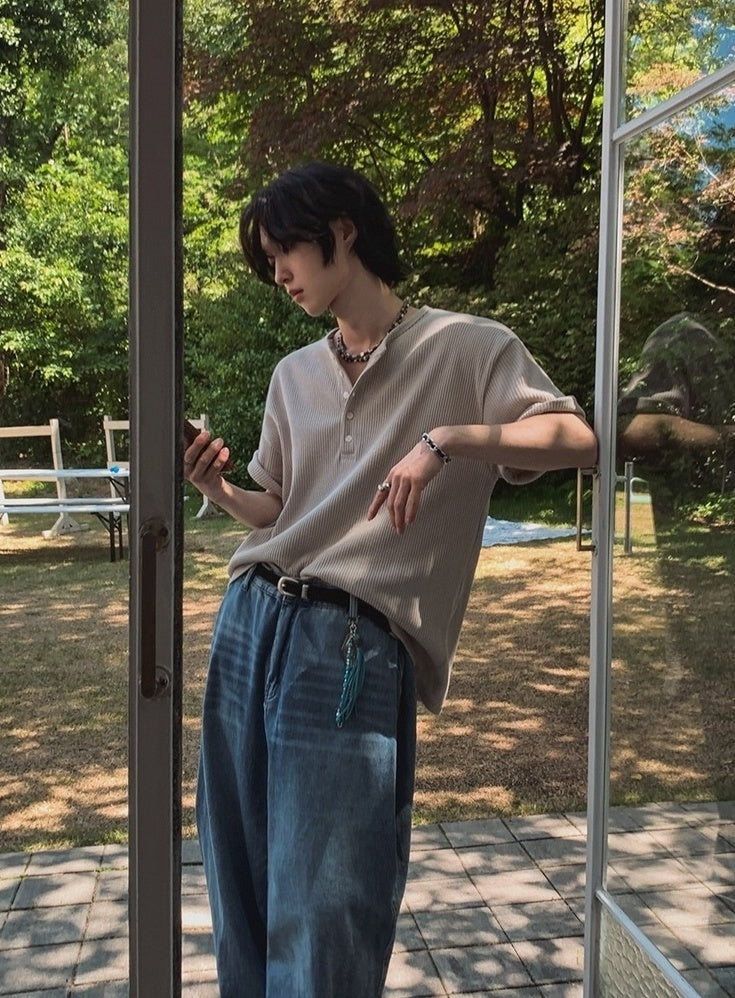Henry Collar Short Sleeve Casual T-Shirt