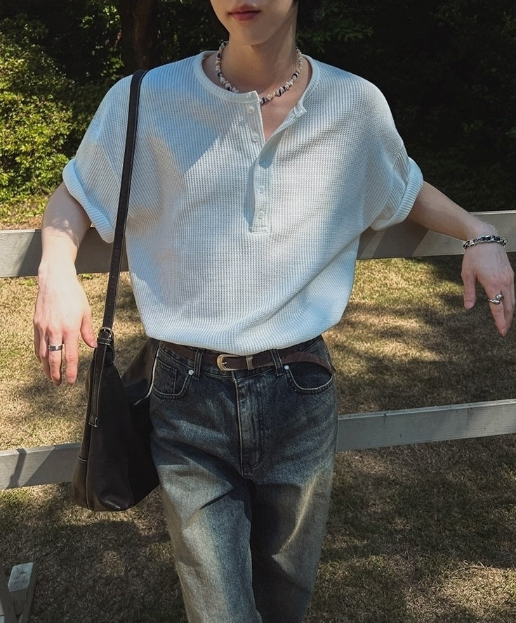 Henry Collar Short Sleeve Casual T-Shirt