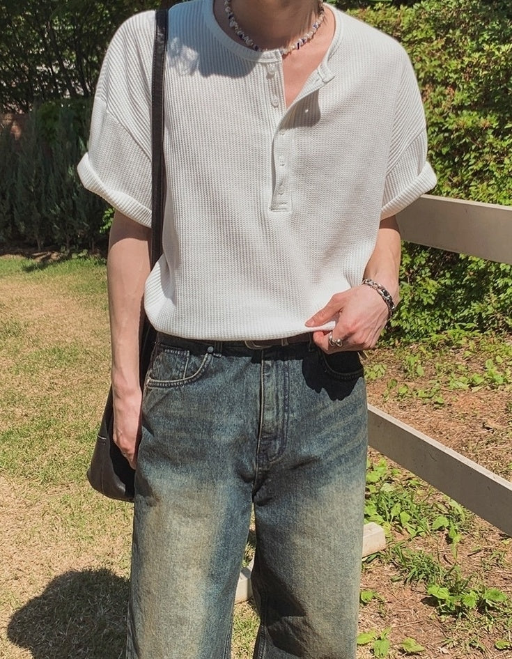 Henry Collar Short Sleeve Casual T-Shirt