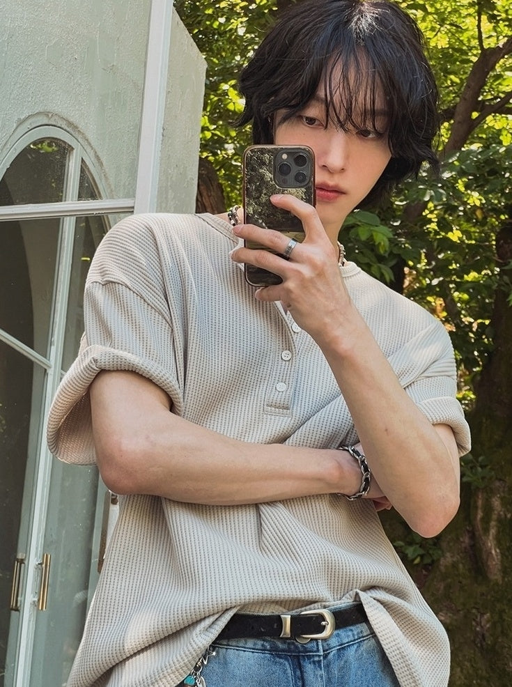 Henry Collar Short Sleeve Casual T-Shirt