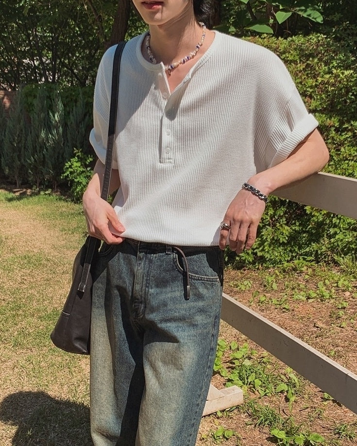 Henry Collar Short Sleeve Casual T-Shirt