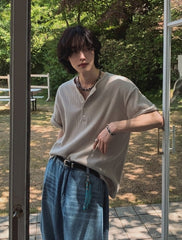 Henry Collar Short Sleeve Casual T-Shirt