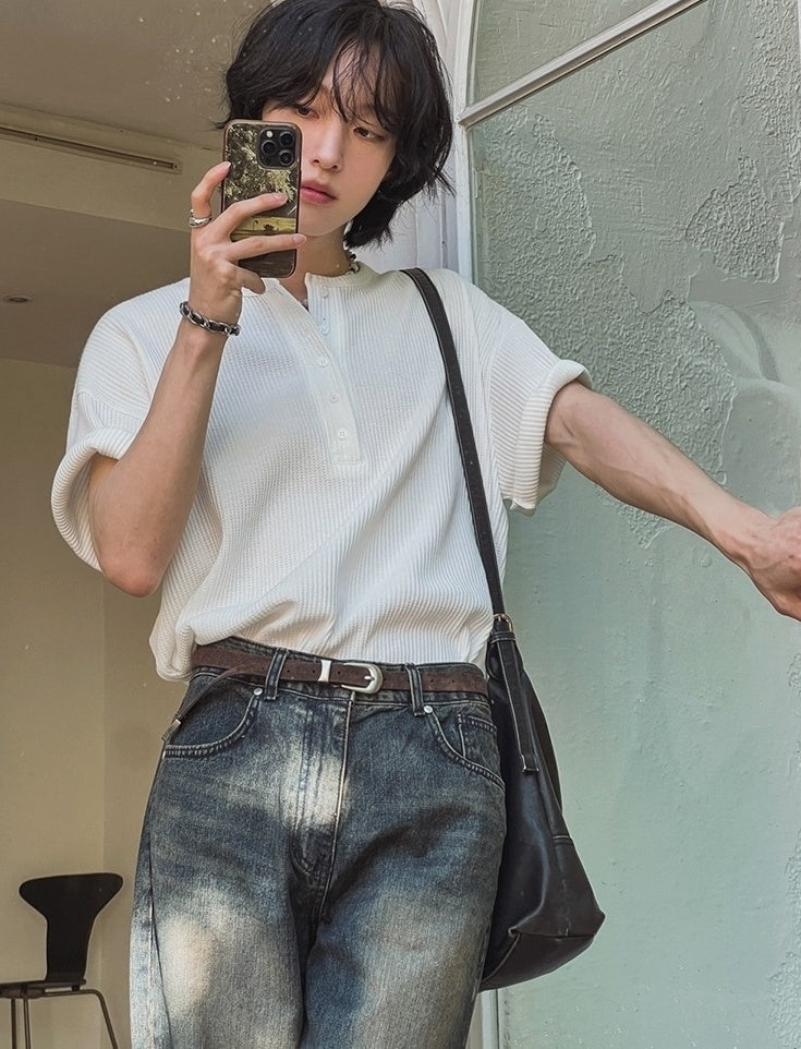 Henry Collar Short Sleeve Casual T-Shirt