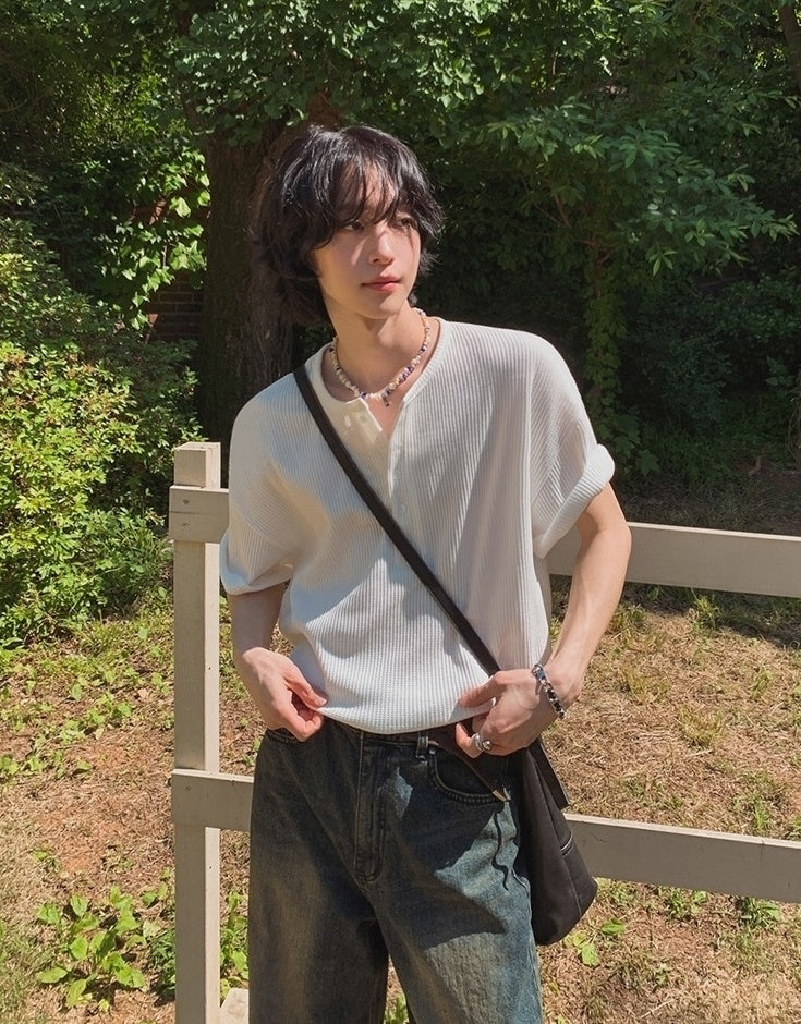 Henry Collar Short Sleeve Casual T-Shirt