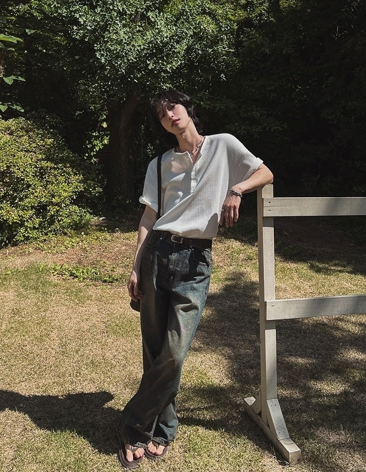 Henry Collar Short Sleeve Casual T-Shirt