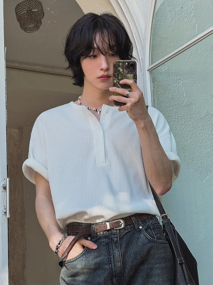 Henry Collar Short Sleeve Casual T-Shirt