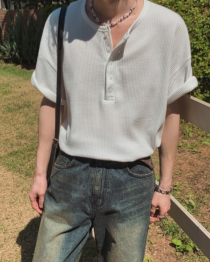 Henry Collar Short Sleeve Casual T-Shirt