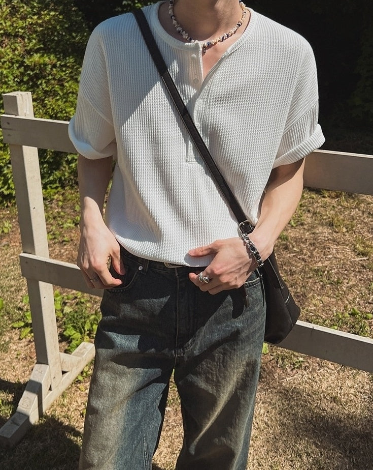 Henry Collar Short Sleeve Casual T-Shirt