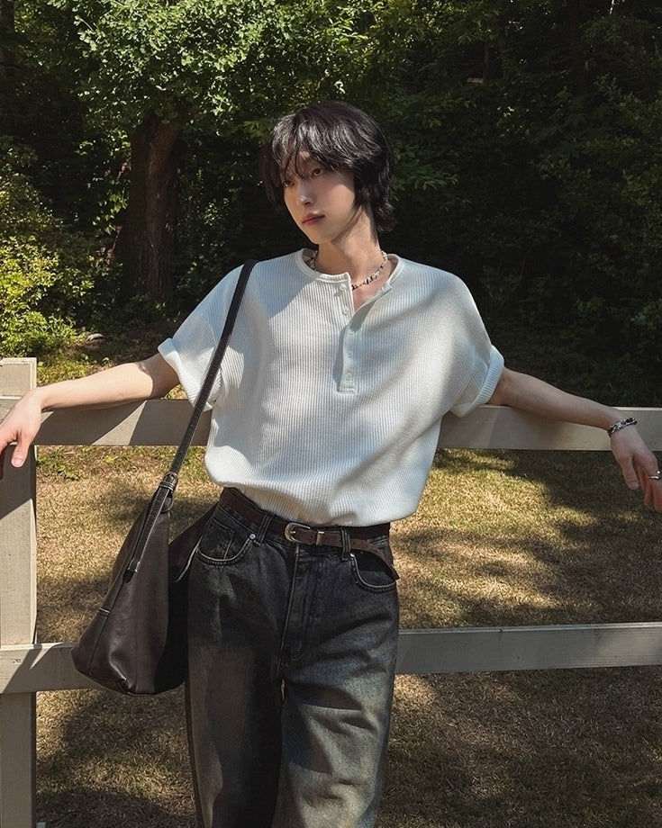 Henry Collar Short Sleeve Casual T-Shirt